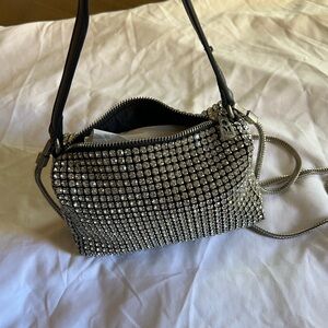 Black and Silver Crystal Embellished Women's Bag